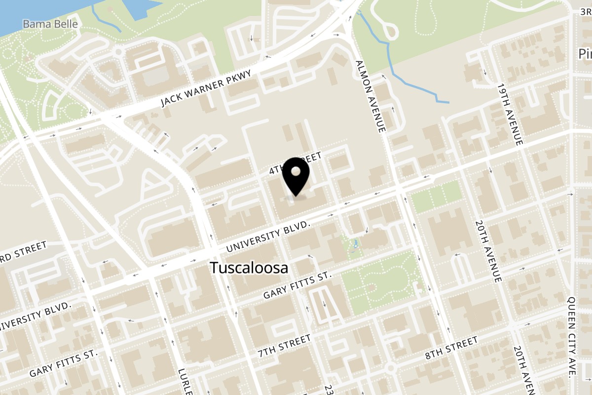 Map showing the location of Sugo Italian Restaurant on 2218 University Blvd Unit A in Tuscaloosa